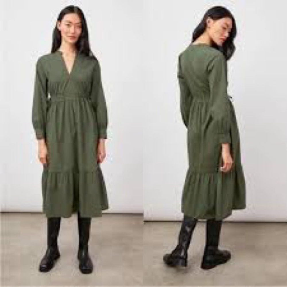 Rails Maple Olive Smoke Midi Dress Smocked Waist Boho Cottagecore Chic Size S
